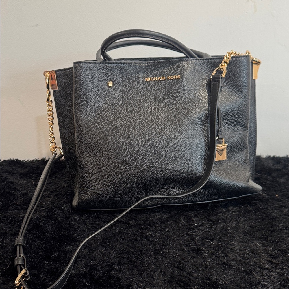Michael Kors Black Tote with Gold Accents